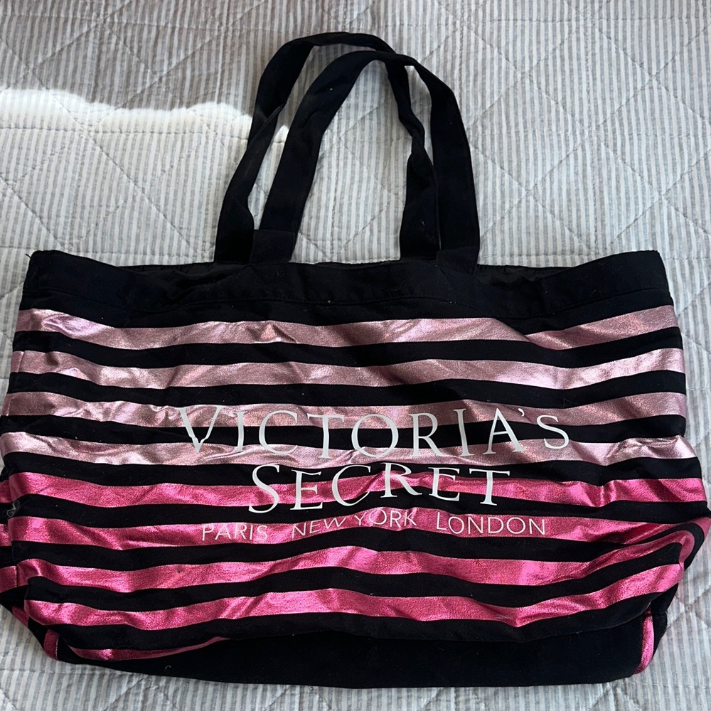 Victoria's Secret Black and Pink Glitter Tote